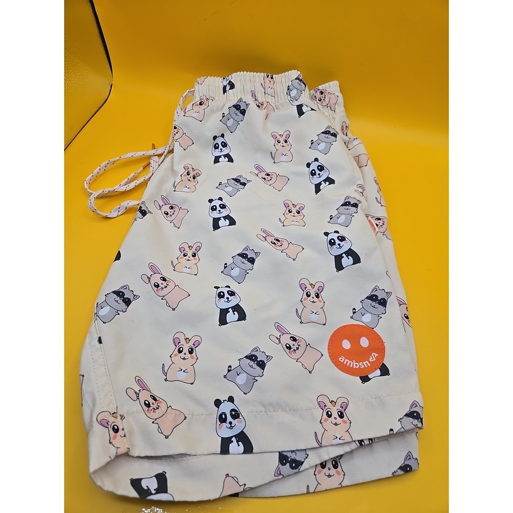 AMBSN Men's 6.5" Size Small Unlined Swim Trunks/Shorts Panda Hamster Raccoon